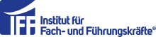 Logo des Instituts für Fach- und Führungskräfte mit einem blauen abstrakten Gebäudedesign auf der linken Seite und dem Namen des Instituts in blauer Schrift auf der rechten Seite. IFF Akademie - kaufmännische Weiterbildung