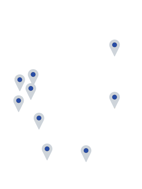 Deutschlandkarte mit den IFF-Standorten als graue Markierungen
